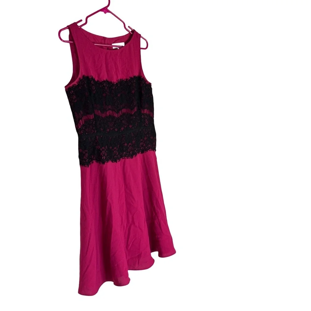 Loft Sleeveless Mauve Black Lace Dress Womens Size 6 Fit Flare Cocktail Party AE